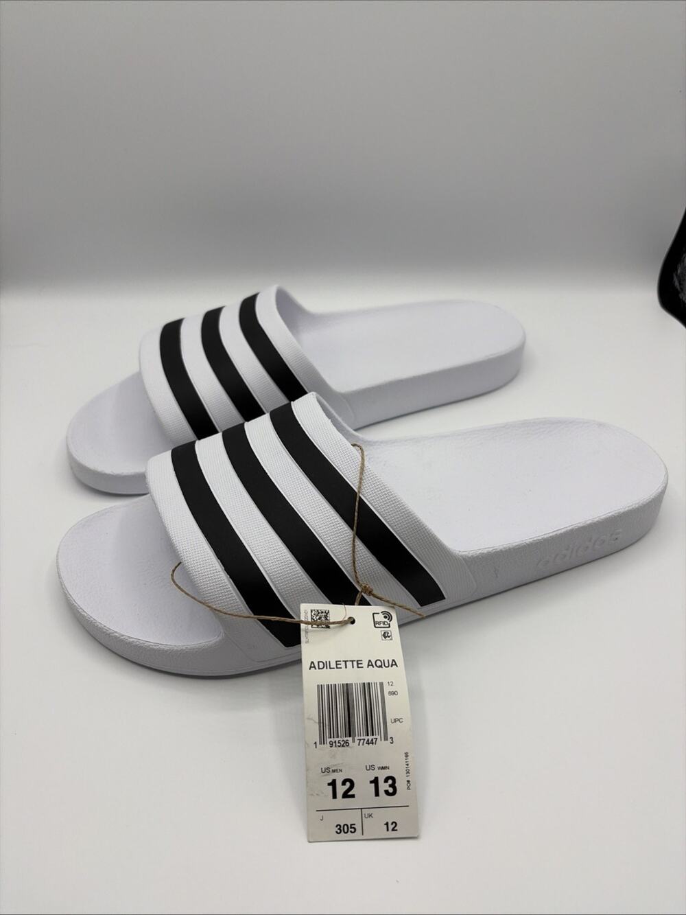 New adidas Adilette Aqua Cloud White Core Black Men’s Slides F35539 Sz 12 NWT